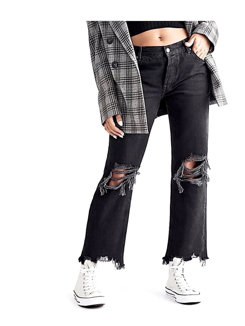 We The Free Black Distressed Relaxed Jeans